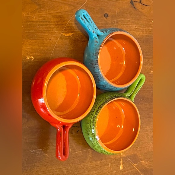 VTG De Silva Terracotta Handled Chili/Onion Soup Bowls Made in Italy. Set Of 3 - Picture 2 of 15